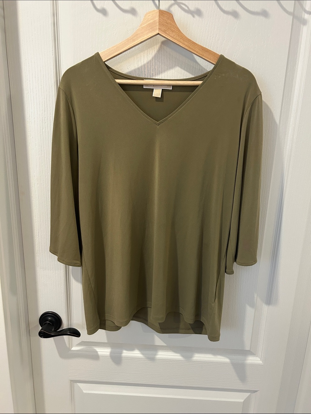 Michael Kors Olive V-Neck Relaxed Long Sleeve Tee